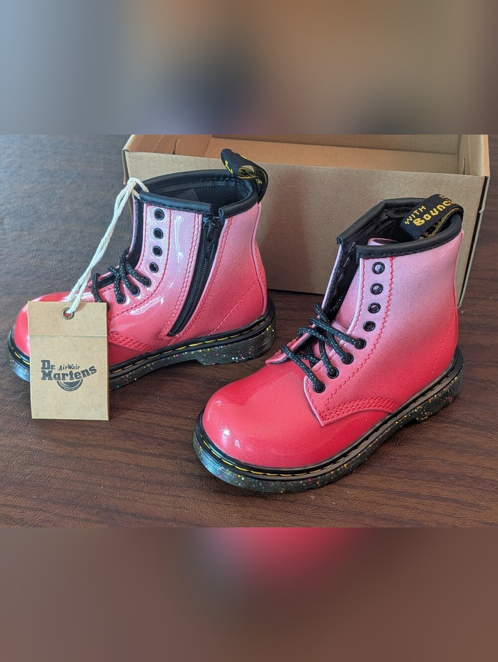 Dr Doc Martens Toddler Girls Size 7 Pink 1460 Glitter Boots Punk Skater Gradient